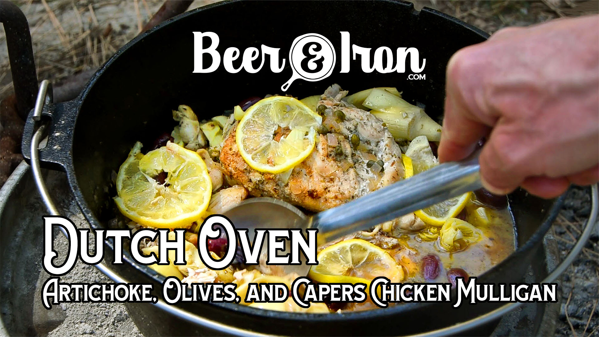 Camp Dutch Oven Artichoke, Olives, and Capers Chicken Mulligan Beer And Iron