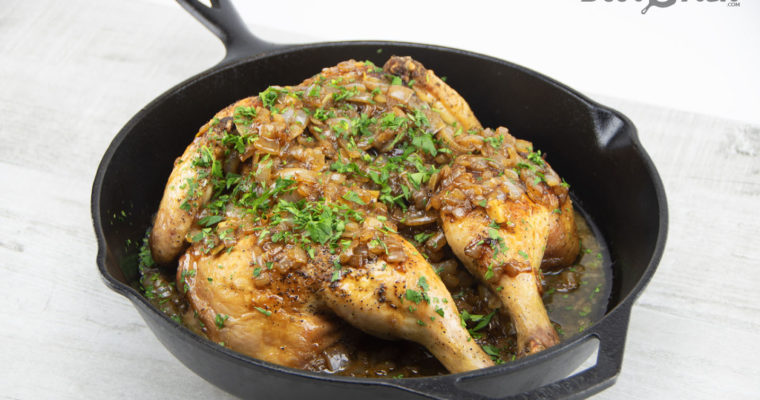 Double Cast Iron Skillet Chicken in Beer and Lemon Broth