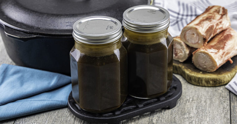 Beer Beef Bone Broth Recipe in a Cast Iron Dutch Oven