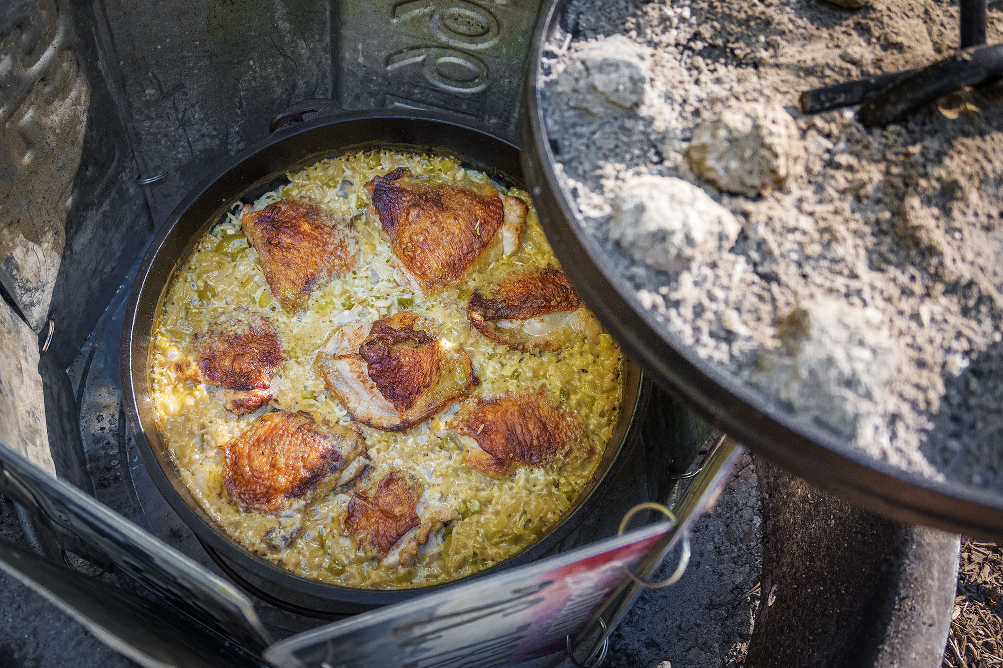 Baked Chicken Beer Rice Camp Cast Iron Dutch Oven