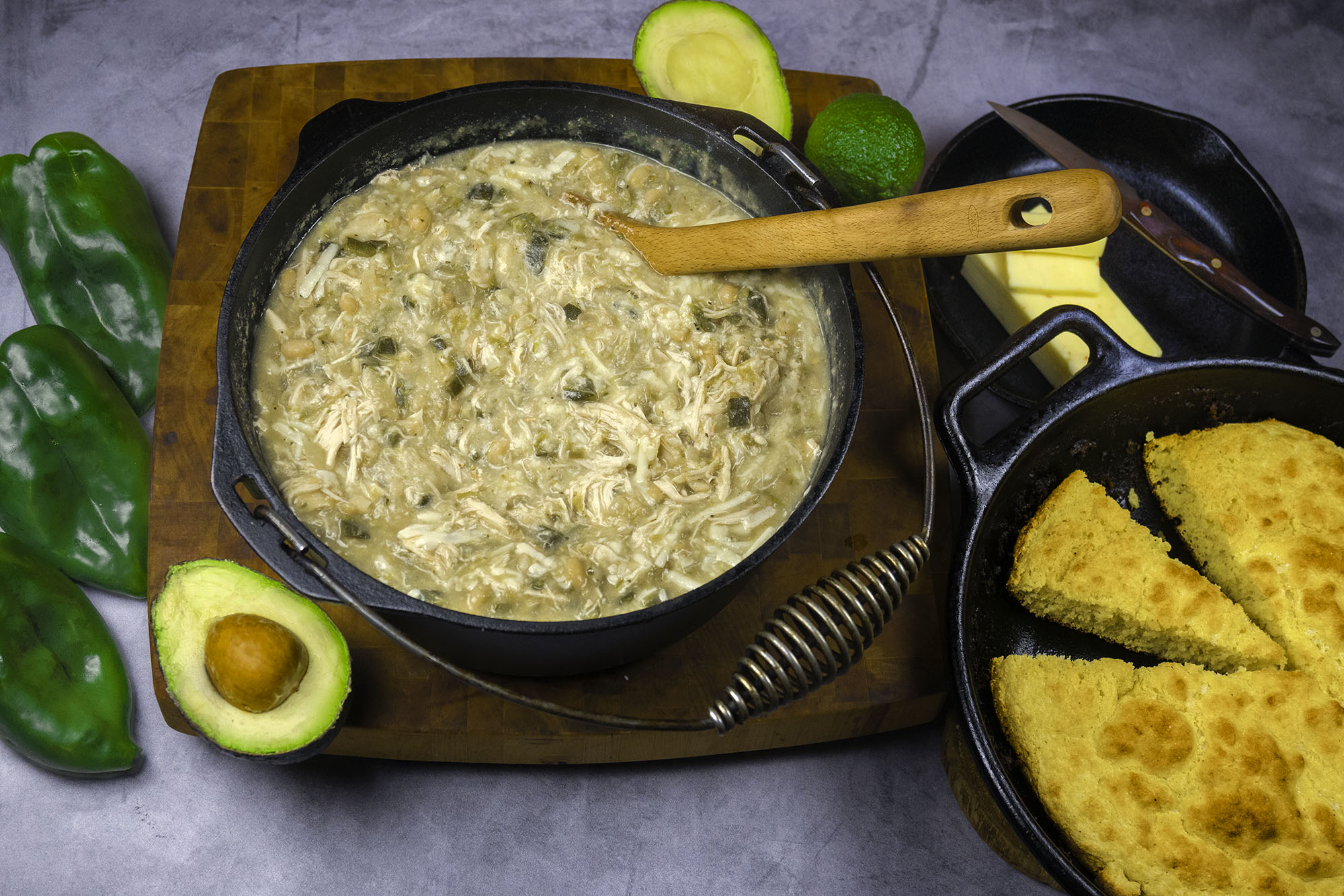 Cheesy White Chicken Chili LowandSlow in a Cast Iron Dutch Oven