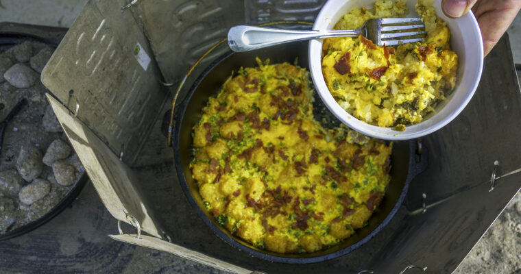 Sausage and Tots Easy Breakfast Casserole Recipe – Cooked in a Camp Cast Iron Dutch Oven