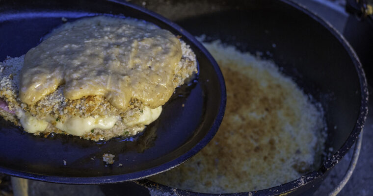 Highfalutin Cordon Bleu Meatloaf Baked in a Camp Cast Iron Dutch Oven